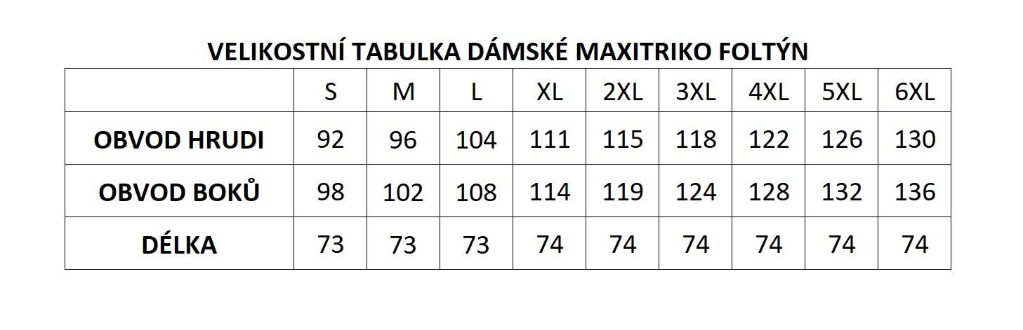 velikostní tabulka dámské maxitriko